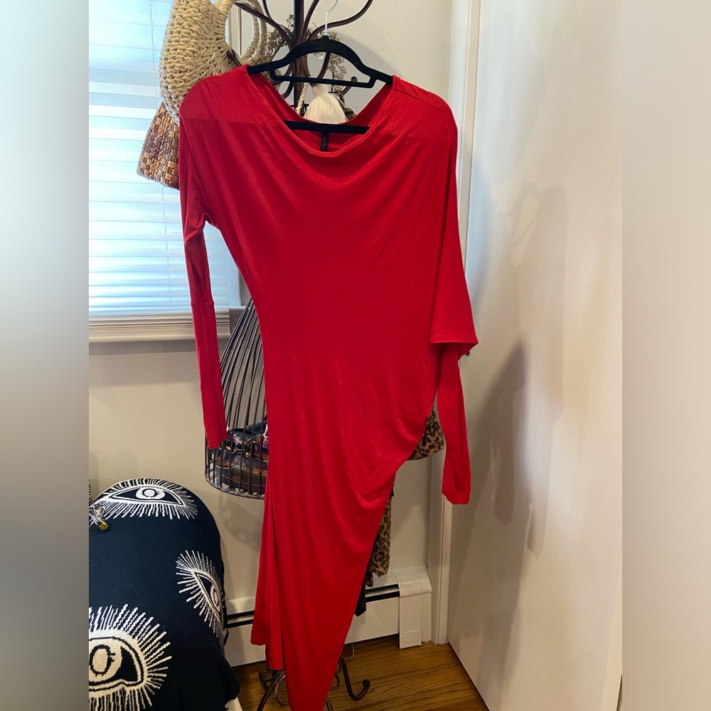 Asymmetrical cherry red bcbg dress